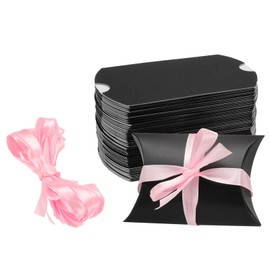 sourcing map 50Pcs Pillow Boxes 3.5 x 2.8 x 1 Inch Gift Boxes with Ribbons, Presents Paper Candy Favor Boxes for Gift Wrap Wedding Birthday Party, Black