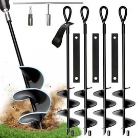 MIXC 18 Inch Heavy Duty Ground Anchors Screw in, 4 Pack Spiral Trampoline Stakes with Straps, Drill Adapter and Upgraded T-Wrench, 2.76'' Wider Blades for Swing Set, Shed, Carport, Mobile Home