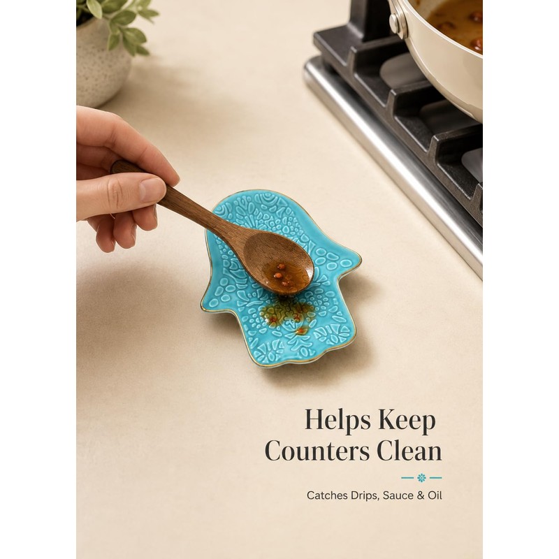 Ceramic Spoon Rest for Stove Top and Kitchen Counter, Turquoise