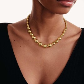 KissYan Gold Beaded Necklace for Women, 14K Gold Plated Chunky Big Ball Beads Chain Choker Necklace Statement Fashion Jewelry Gifts, Brass, No Gemstone