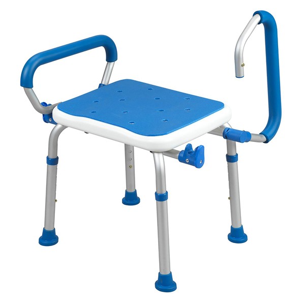 PCP Bathroom Shower Safety Seat with Lifting and Removable Arm Rests, Height Adjustable Bath Bench, Bench Style, Foam Padded