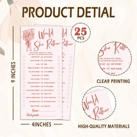 Bridal Shower Games Cards, Would She Rather Wedding Show Games Cards, 25 Guests, Engagement Bachelorette Party Theme, Pink Bridal Party Decorations Supplies (4 x 9 inches) A02