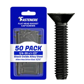 1/4-20 x 1-1/2" Flat Head Socket Cap Screws, Allen Socket Drive, Alloy Steel, Full Thread, Black Oxide, Machine Thread, Quantity 50