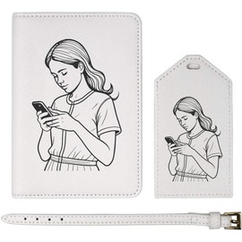 Azeeda 'Woman Using A Smartphone' Passport Cover & Luggage Tag Travel Set (PA00027267)