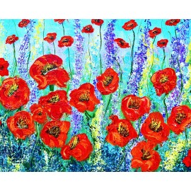 Poppy flower field print of original painting artist trading card ACEO 2.5 x3.5