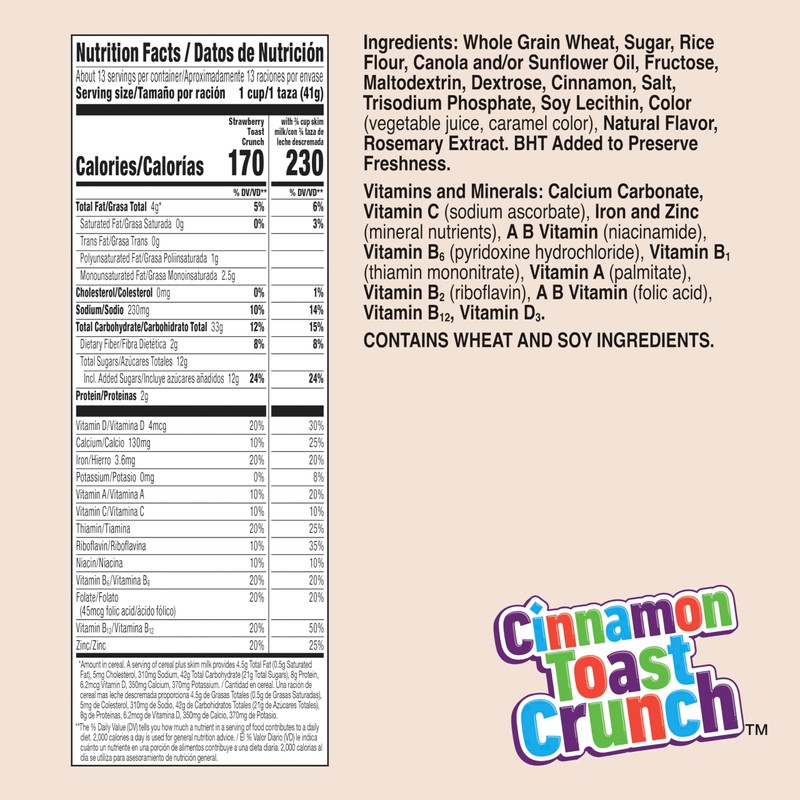 Cinnamon Toast Crunch Breakfast Cereal, Crispy Strawberry Cereal, Family Size,