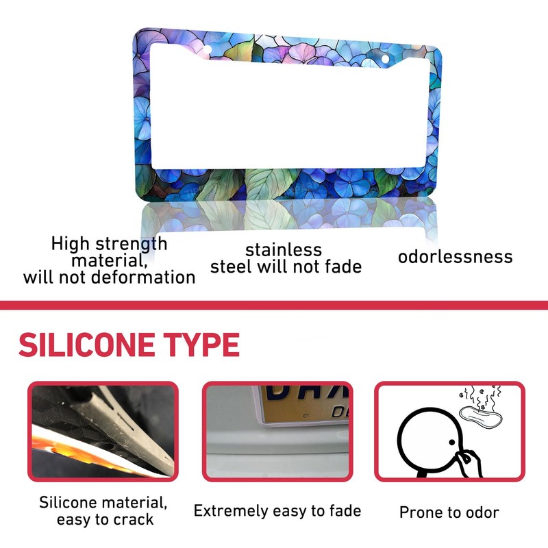 Stained Glass Hydrangea Pattern License Plate Frame - 2 Packs