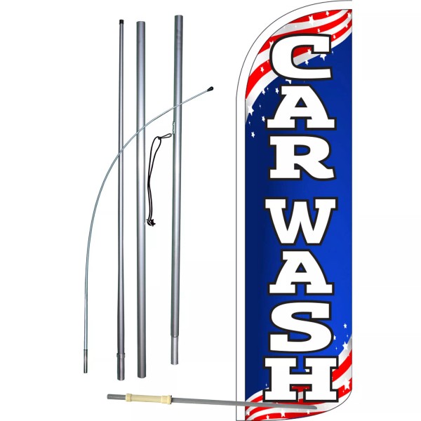 NeoPlex Car Wash Blue Flag with Flag Pole and Spike