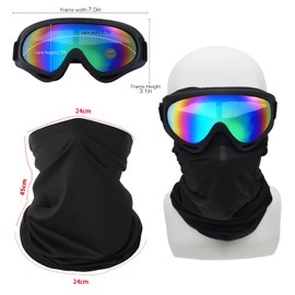 LJDJ Motorcycle Goggles,2 Pack Dirt Bike ATV Motocross Riding Hiking Protective with 2 Pack Neck Breathable Bandana Mask (Black Frame/Multicolor Lens)