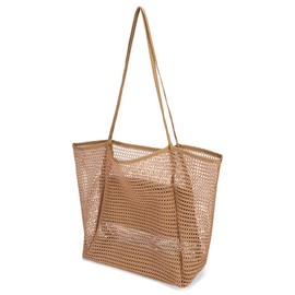 RNIEGA Tote Beach Bags for Women Summer Travel Mesh Pool Bag with Zippered Inner Pocket Sandproof Woven Shoulder Handbag