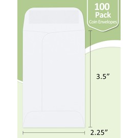 #1 Coin Envelopes Eupako 100 PCS 2.25x 3.5" White Small Parts Envelope with Gummed Flap Kraft Seed Envelopes for Garden, Home and Office