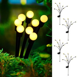 ARGANOL Solar Powered Firefly Lights Outdoor Waterproof 4-Pack, Swaying as Wind Blows, 8 LED Bulbs, Solar Garden Lights, Warm White, Outdoor Decorative Lights for Pathway Yard Patio Decorations