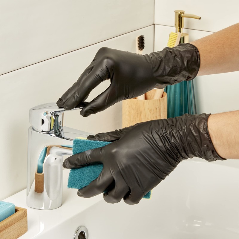 Spontex Disposable Nitrile Gloves Black Heavy Duty Black Pack of