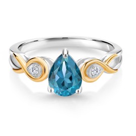 Gem Stone King 925 Sterling Silver and 10K Yellow Gold Pear Shape Gemstone Birthstone and Lab Grown Diamond Ring For Women By Keren Hanan | Available In Size 5, 6, 7, 8, 9