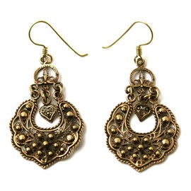 Bronze Bohemian Hippie Boho Vine Curve Filigree Drop Dangle Earrings Vintage Thailand Jewelry