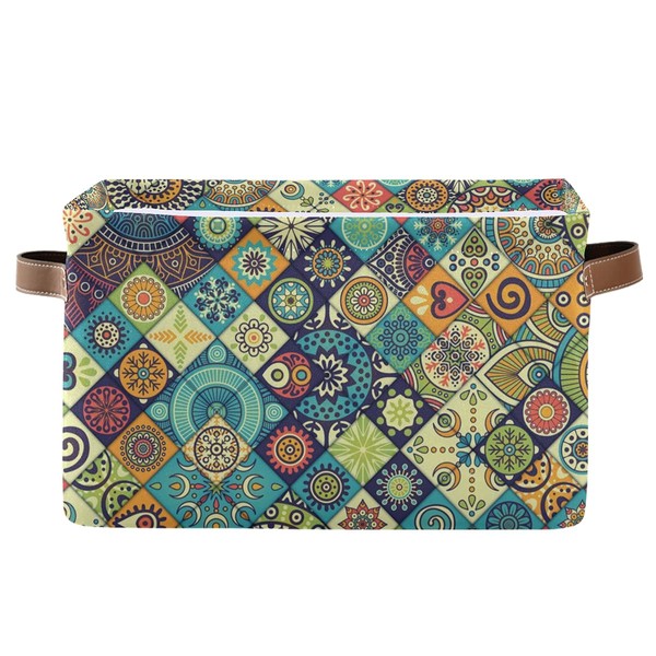 ALAZA Fabric Storage Boxes with Leather Handle, Set of 2,