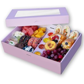 ganfaner Pastry Serving Box Cardboard Heavy Duty 8PK, Assorted Food Platter Box w/Lid Indoor Outdoor for 5-8 People, Stably Filled Catering Trays w/Lid for Travel Christmas Party (15"x10"x3.5" Pink)