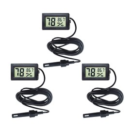 UgyDuky 3-Pack Mini Digital Thermometer Hygrometer with Probe Black Temperature and Humidity Gauge Meter Monitor LCD Fahrenheit Thermometer Gauge Temperature Monitor for Reptile Incubating for Indoor Greenhouse, Babyroom, Office (3-Piece)