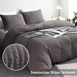 My home store Seersucker Charcoal Single Duvet Cover Set with 1 Pillowcase – Soft Breathable 2 Pcs Quilt Cover Polyester Cotton Bedding Set