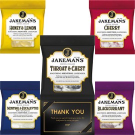 Jakemans Soothing Menthol Lozenges Variety Pack, 5 Flavors - Honey & Lemon, Cherry, Throat & Chest, Menthol & Eucalyptus, Blackcurrant (Pack of 5)