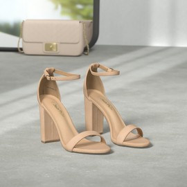 DREAM PAIRS DREAM PAIRS Womens Hi-Chunk High Heel Pump Sandal Nude Suede - 8