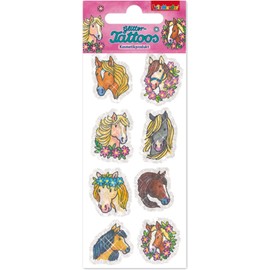 8 Tattoos Horse Heads with Glitter for Children 49040 Children's Tattoo Birthday Party Bag Sticker Horse Pony Girls