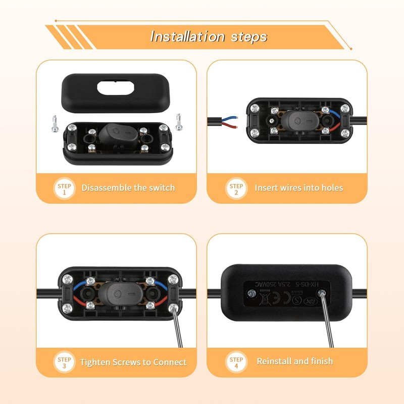 M EGA MEGACUBE Inline Cord Switch, Rated 2.5A 250V On/Off