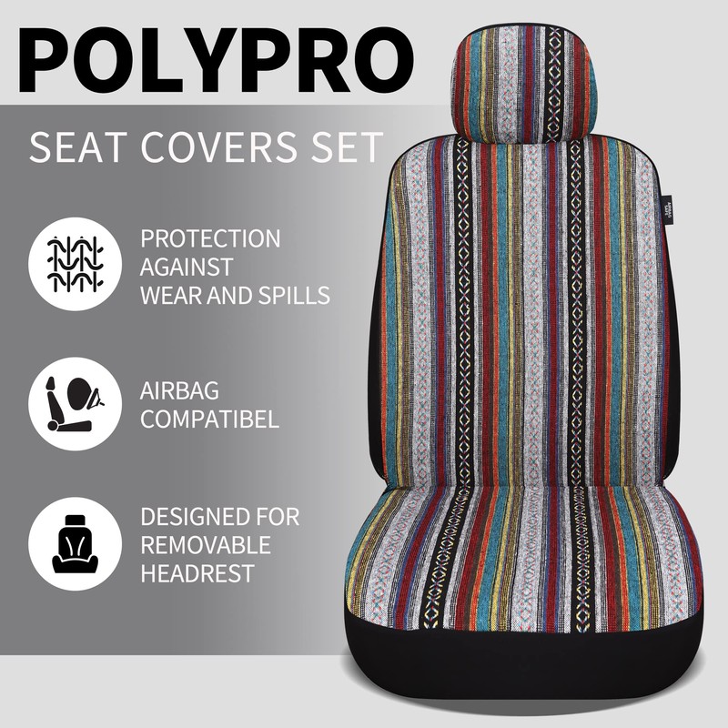 VarCozy Baja SaddleBlanketSeatCoversFullSet, Front SeatCovers and Split RearBenchSeatCoversforSedan, SUV,Truck,Universal Stripe