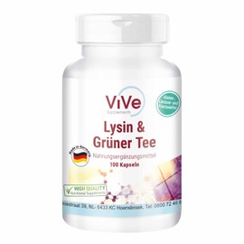 L-Lysine & Green Tea Extract - 100 Vegan Capsules, 400 mg / 200 mg, Polyphenols and EGCG, Large Pack for 100 Days, Quality from Germany ViVe Supplements