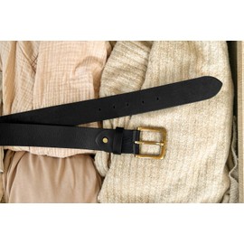 Gusti Leather Belt - Jori Simple Leather Belt with Golden Buckle Accessories Women's Leather (Black, 130), black