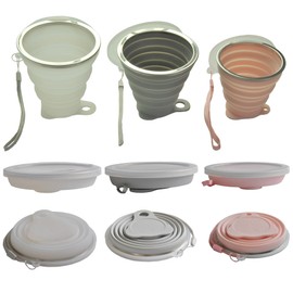 Geolinhome Silicone Collapsible Cups, Portable Drinking Cups with Watertight Lids, Reusable for Indoors and Outdoors - 6.09, 9.13, 10.82 fl oz (3 Pack, Multi-Color) (clear, grey, pink)