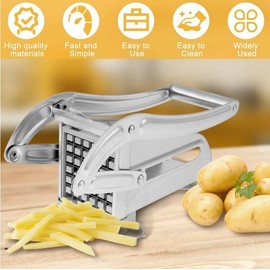 French Fry Cutter, Potato Chipper with 2 Blades Stainless Steel Potato Chip Cutter Machine Chip Tool with Non- Slip Base for Home Kitchen Vegetables and Fruits