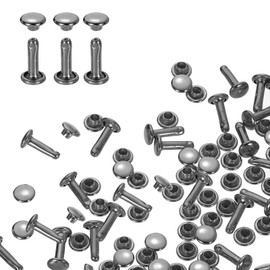sourcing map 100 Sets Double Cap Rivets 6x10mm Carbon Steel Round Head Snaps Studs Fasteners Tubular Metal Studs for Leather Craft Repairs Decoration, Gunmetal
