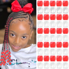 VENOFEN 50PCS Red Hair Beads Clear Acrylic Beads for Locs Cute Braids Accessories Pony Beads Hair Decoration for Girls Large Dreadlock Beads Kit with Tool
