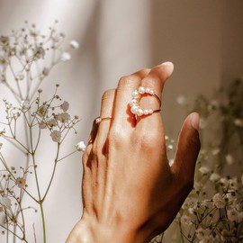 Kenivira 18K Gold Plated Pearl Ring, Wedding Band Thumb Ring for Women Girls Stackable, 6, Pearl, No Gemstone