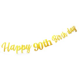 Gold Happy 90th Birthday Banner Sign Gold Glitter 90 Years Birthday Party Decorations Supplies Anniversary Celebration Backdrop Pre-Assembled