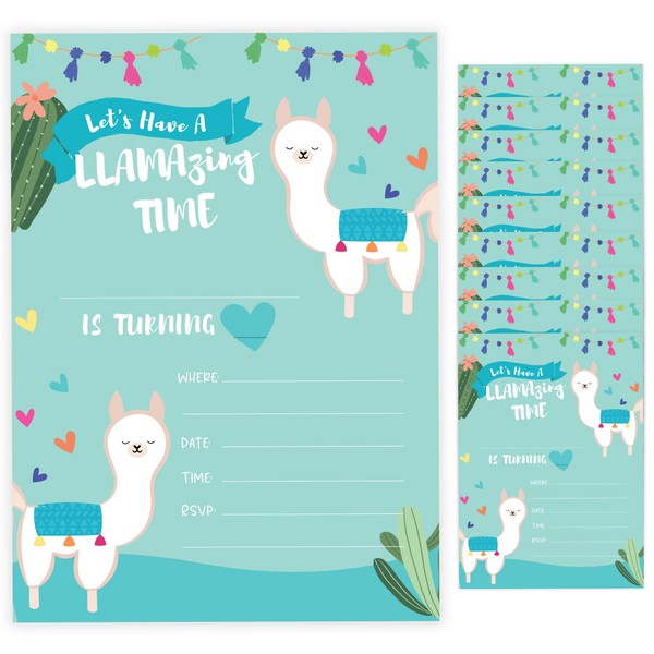 Llama 3 (1) Happy Birthday Invitations Invite Cards (10 Count) With Envelopes Boys Girls Kids Party (10ct)