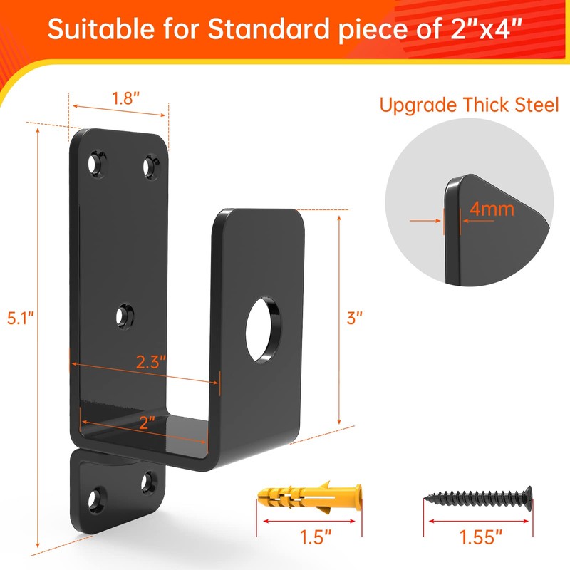 Thickened Door Barricade Bracket for 2X4 Lumber, Drop Open Bar