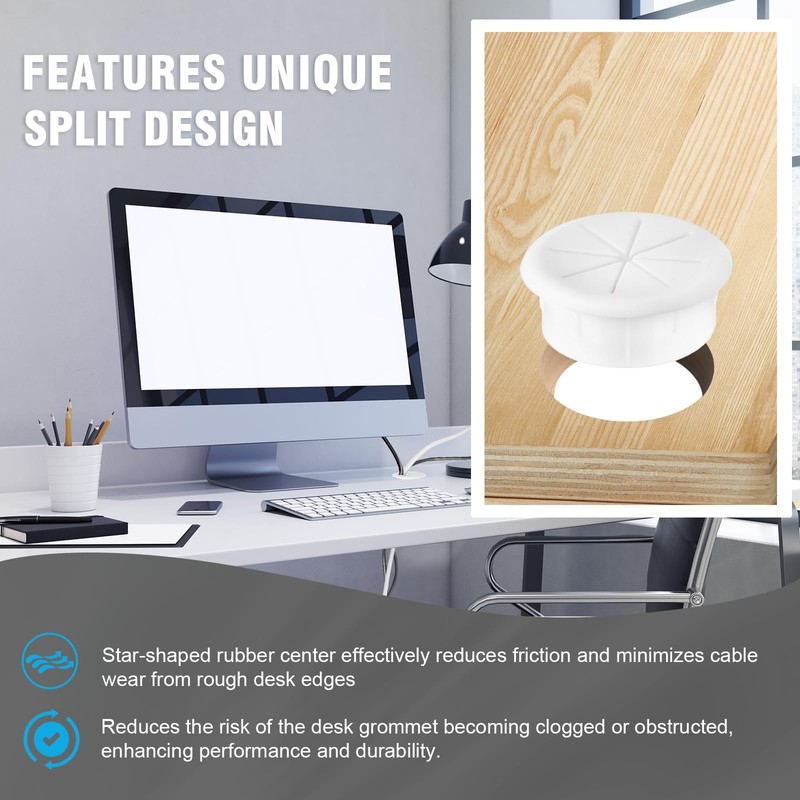 2" White Desk Grommet, JTemgle Flexible Cable Grommet with Bi-Metal