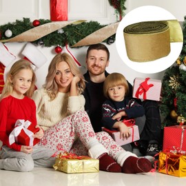 Christmas Ribbon Thick Gold Wired Ribbon 9m Gold Ribbon for Gift Wrapping 63mm Wide Edge Velvet Ribbons for Crafting Christmas Tree Decorations Xmas Party Gifts Wreath Wedding Supplie Accessories