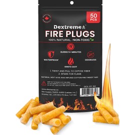 Dextreme Fire Plugs (50) Waterproof Fire Starter for Campfires, Emergencies, Survival, Fire Pits, Grills | 5+ Minute Burn | All Natural | Made in North America