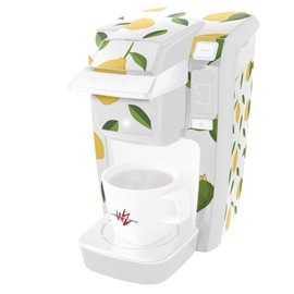 Decal Style Vinyl Skin compatible with Keurig K10 / K15 Mini Plus Coffee Makers Lemon Leaves White (KEURIG NOT INCLUDED)