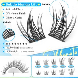 PHKERATA Natural Lash Clusters Kit Manga Lash Extension Kit Wispy Fairy Eyelash Clusters Extensions Anime Individual Lashes Clusters DIY Eyelash Extension Kit with Lash Glue Bond and Seal, 10-18mm