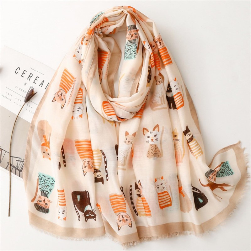 kinaviola Women's Scarf, Large Stole, Shawl, Cat, Cat, Scarf, Haori,