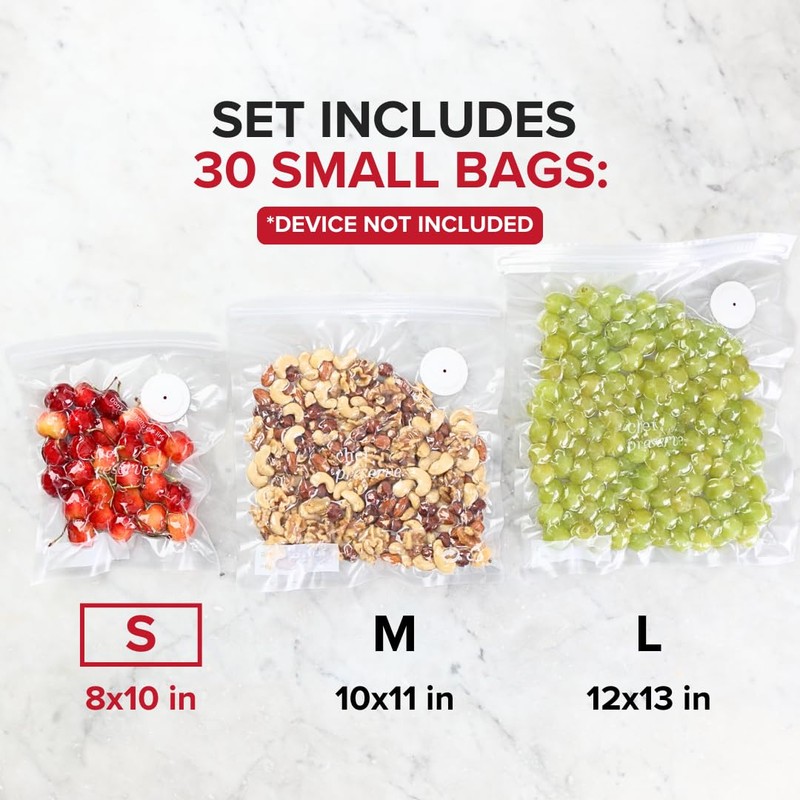 Chef Preserve Reusable Vacuum Sealer Bags for Food – 30