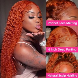13x6 Ginger Lace Front Wigs Human Hair Curly Lace Frontal Wig Human Hair Pre Plucked 180% Density Deep Wave Orange Color Hd Lace Front Wig for Women Brazilian Human Hair Natural Hairline 18 Inch