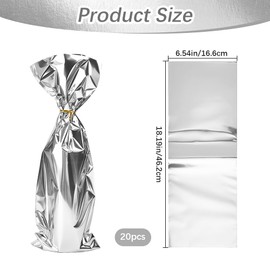 Beebeecraft 20Pcs Metallic Wine Gift Bags Silver Wine Pouch Gift Wrap with 20Pcs Ties Reflective Polypropylene Film Bags for Wine Bottles Sparkle Look Christmas Birthday Party Favors 18.2x6.5inch
