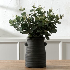 Ceramic Decorative Flower Vase, 7.7 Inch Rustic Distressed Pottery Farmhouse Vase for Table, Living Room, Bathroom Decoration, Shelf Decor, Mantel, Black Bronze