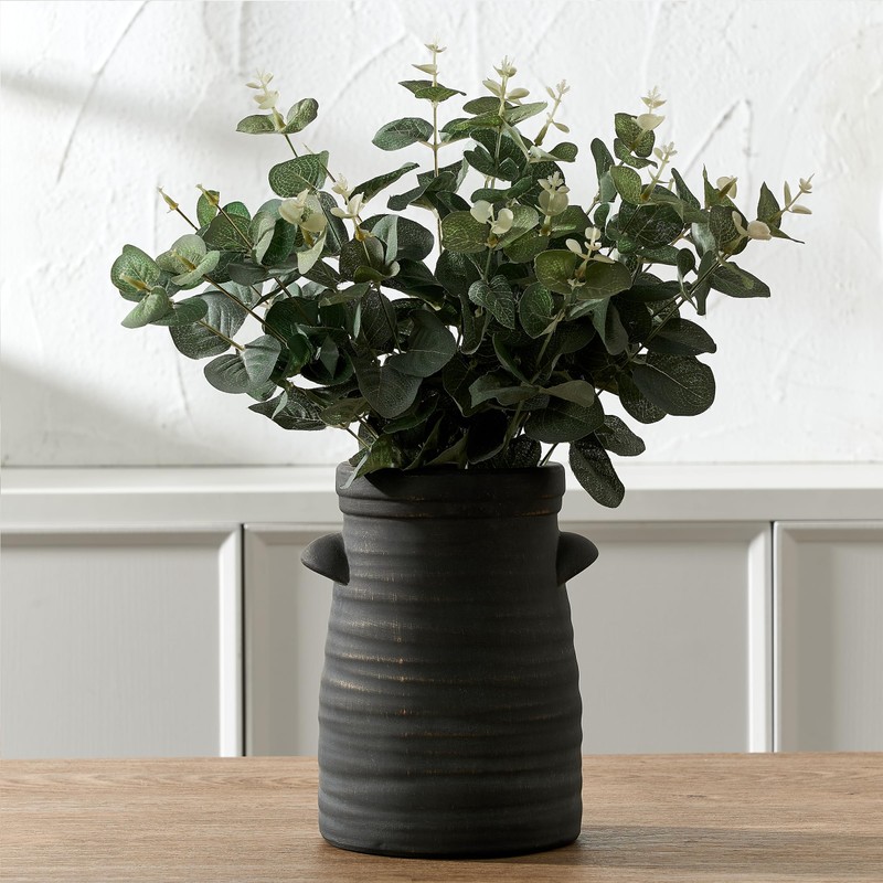 Ceramic Decorative Flower Vase, 7.7 Inch Rustic Distressed Pottery Farmhouse