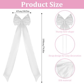 FdcZeyxior Large White Wedding Bow Decor with Long Tails Big Ribbon Bows Backdrop Ornament Decorative Giant Satin Bows for Outdoor Lawn Wedding Engagement Birthday Party Women Girls Room Wall Decor
